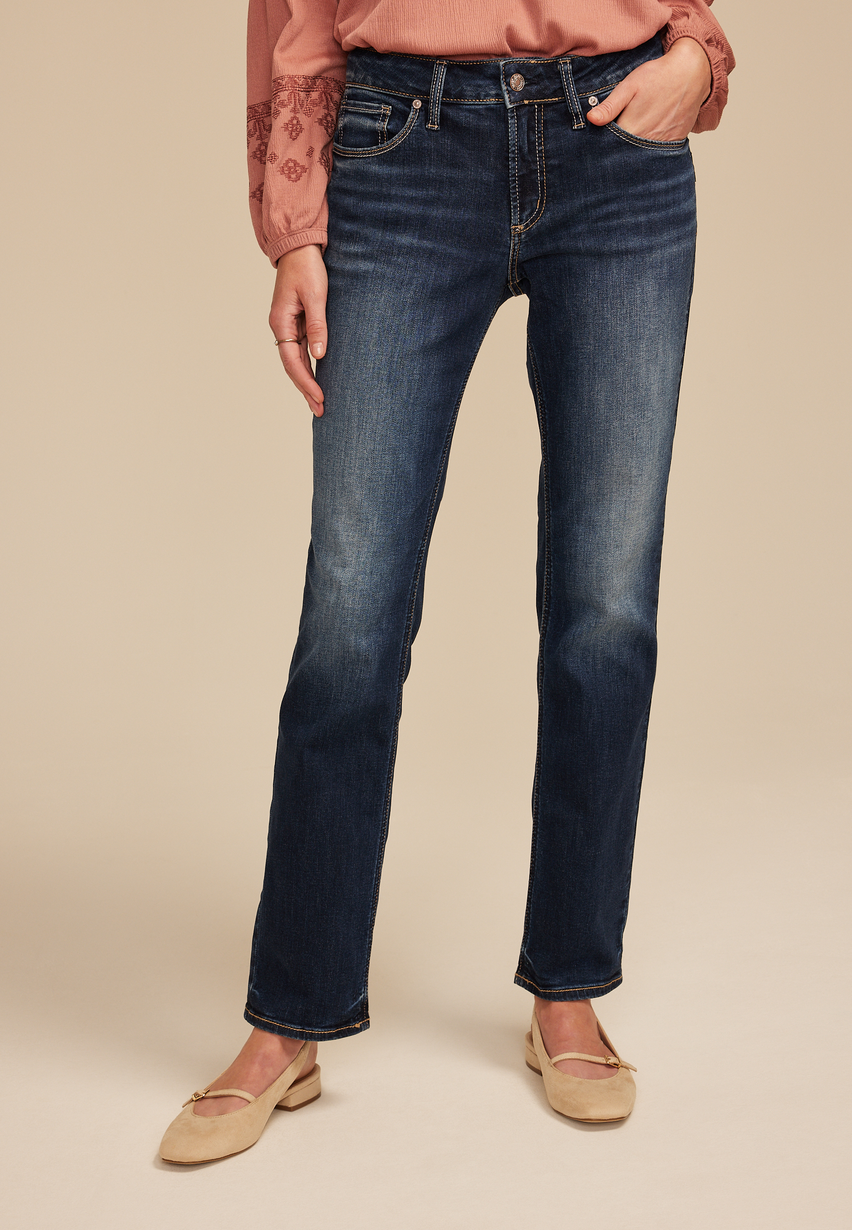 Silver Jeans Co.® Dark Suki Curvy Mid Rise Straight Leg Jean