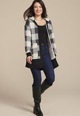 Buffalo Plaid Sherpa Lined Hood Cardigan, , small