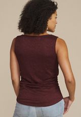 Lace Shirred Cowl Neck Tank Top, BURGUNDY, small