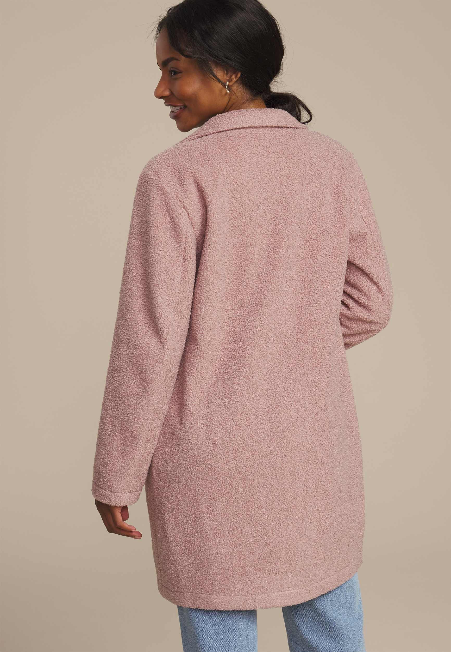 Curly Sherpa Single Button Dress Coat, , large