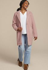 Curly Sherpa Single Button Dress Coat, , small