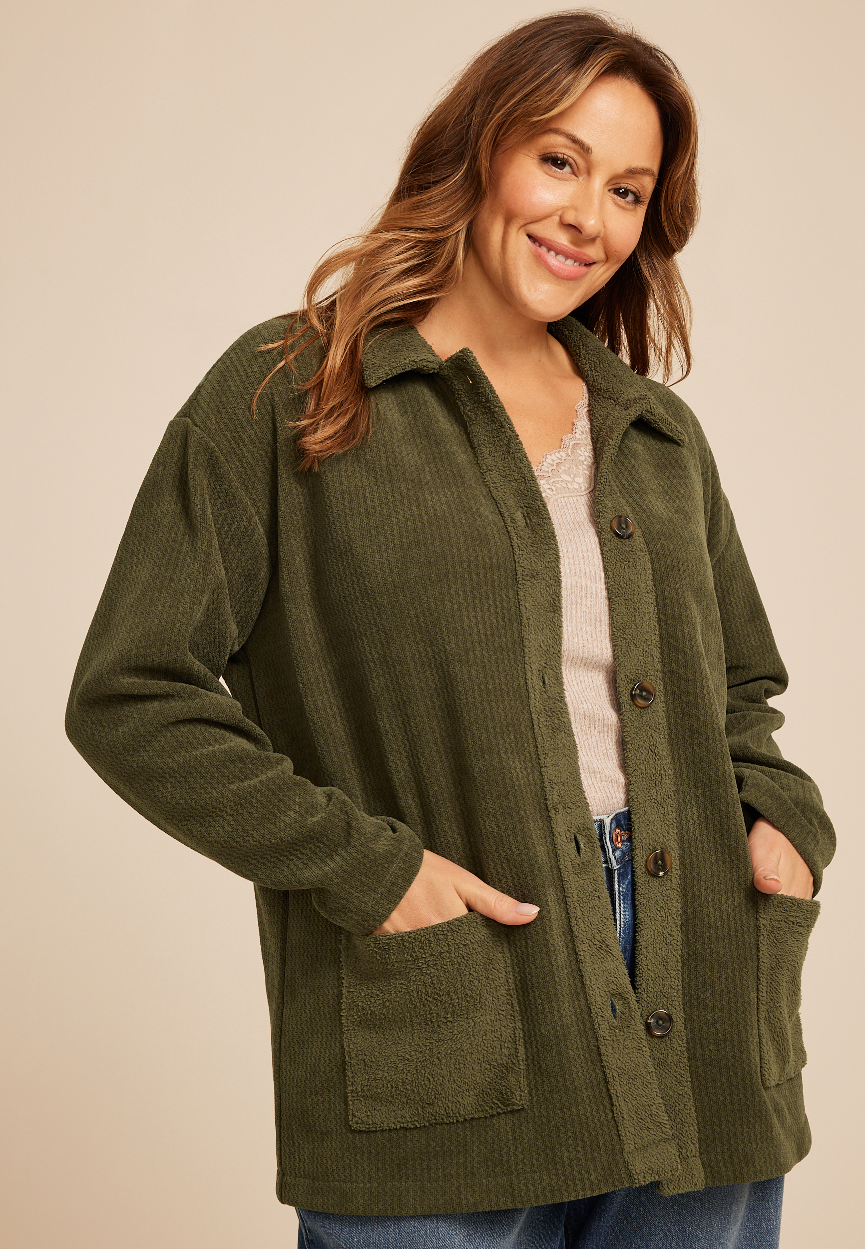 Plus Size Cozy Textured Shacket