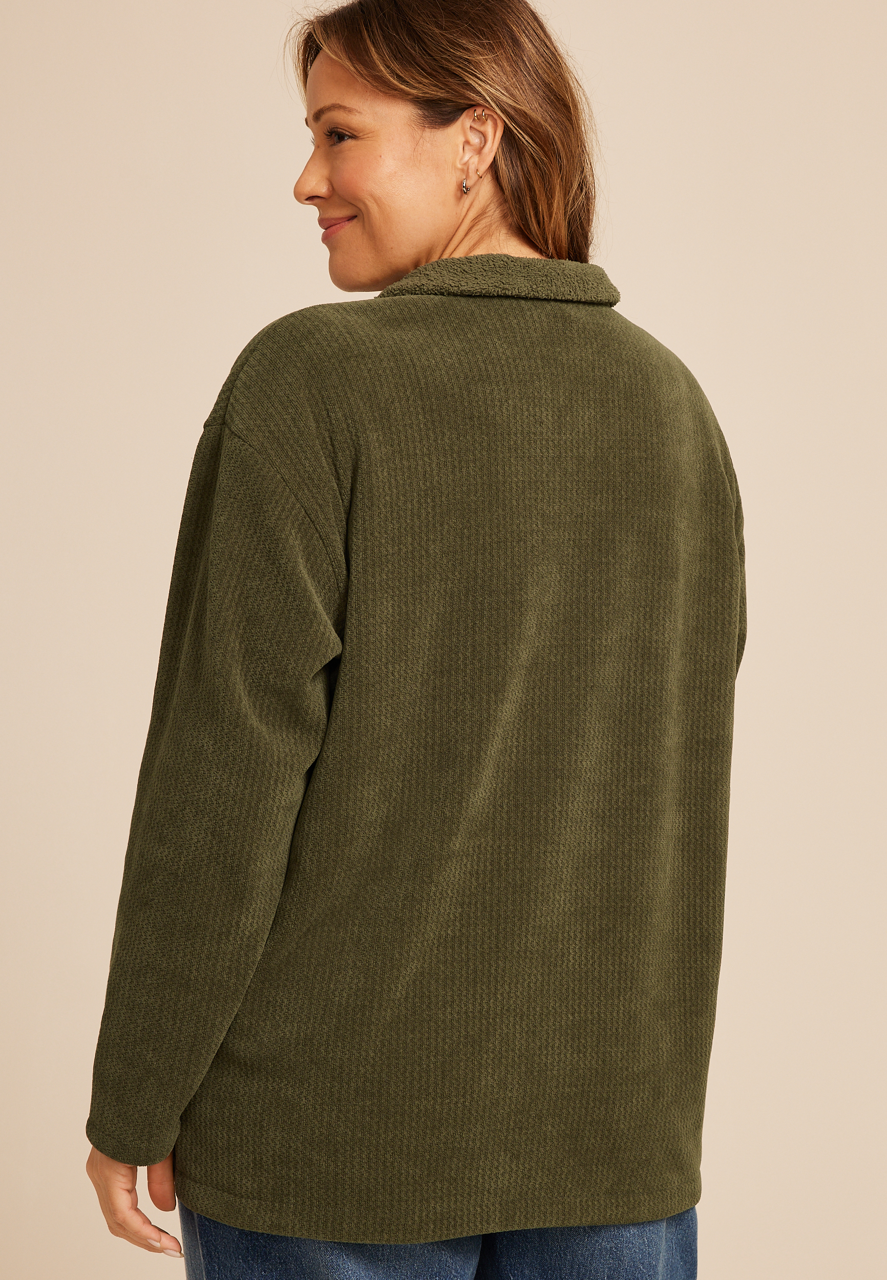 Plus Size Cozy Textured Shacket, C9161, large