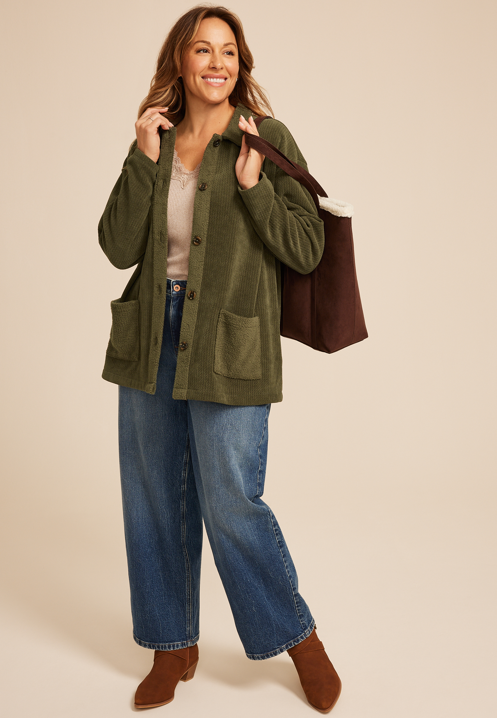 Plus Size Cozy Textured Shacket, C9161, large