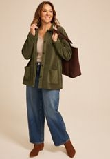 Plus Size Cozy Textured Shacket, C9161, small