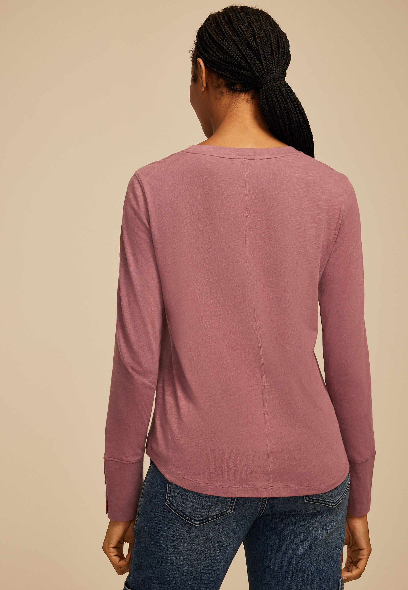 Solid Long Sleeve Snap Button Cuff Top, C6578, large