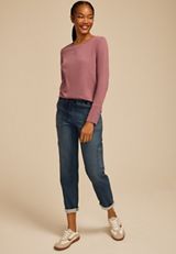Solid Long Sleeve Snap Button Cuff Top, C6578, small