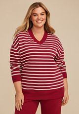 Plus Size Willowsoft Striped Relaxed Fit Sweatshirt, C5485, small