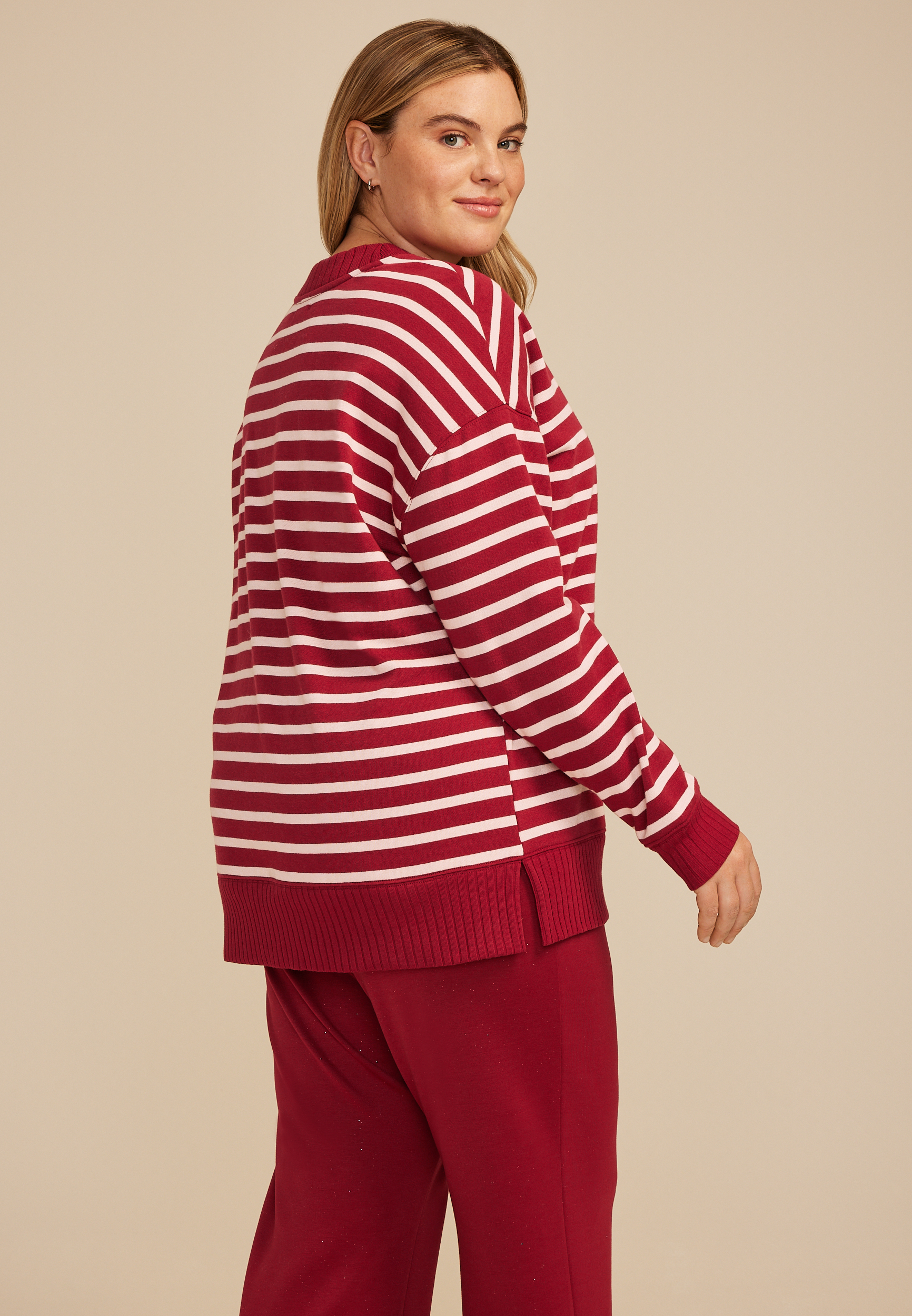 Plus Size Willowsoft Striped Relaxed Fit Sweatshirt, C5485, large