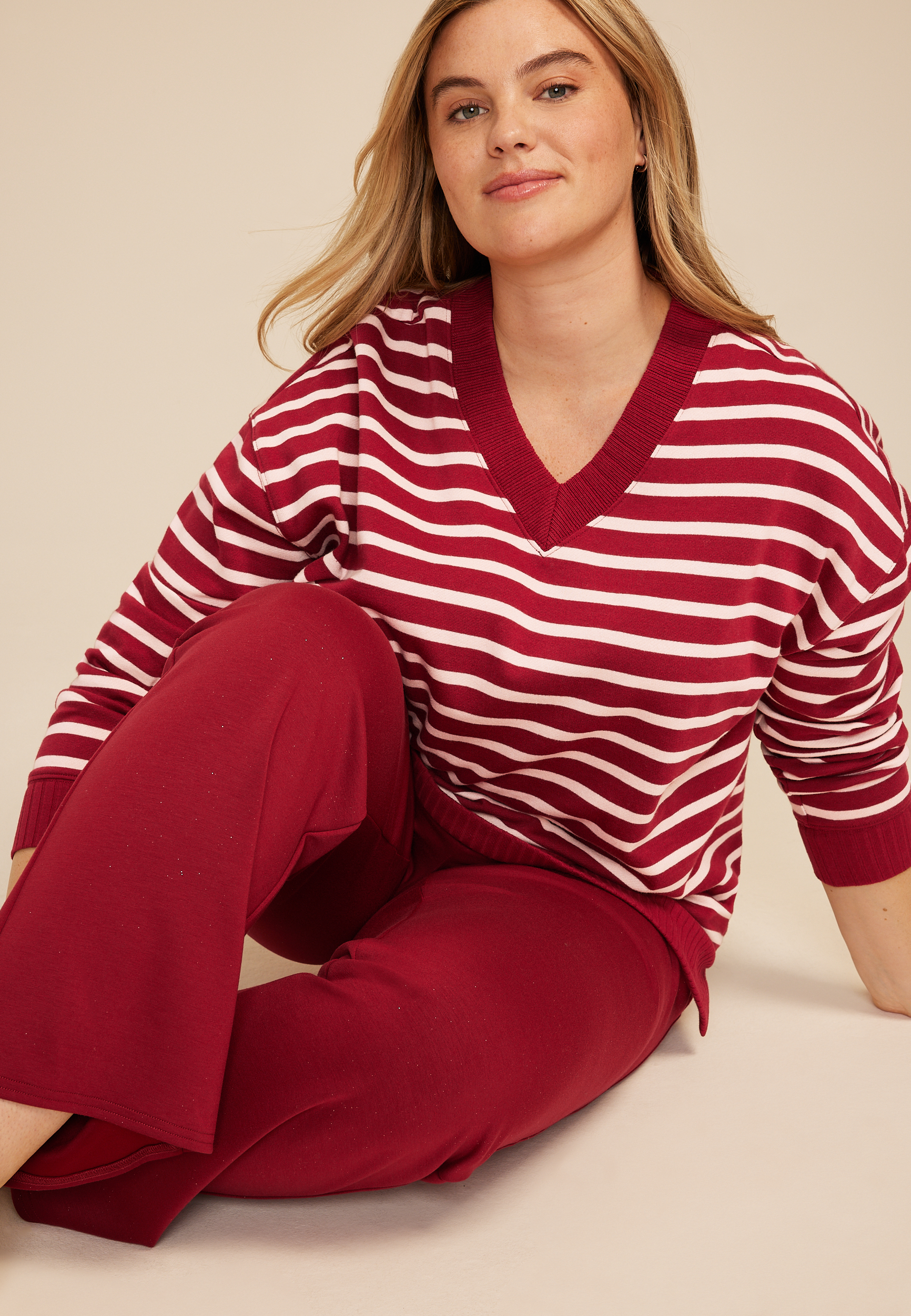 Plus Size Willowsoft Striped Relaxed Fit Sweatshirt, C5485, large