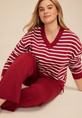 Plus Size Willowsoft Striped Relaxed Fit Sweatshirt, C5485, small