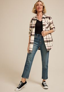 Cabin Plaid Boyfriend Tunic Button Down Shirt