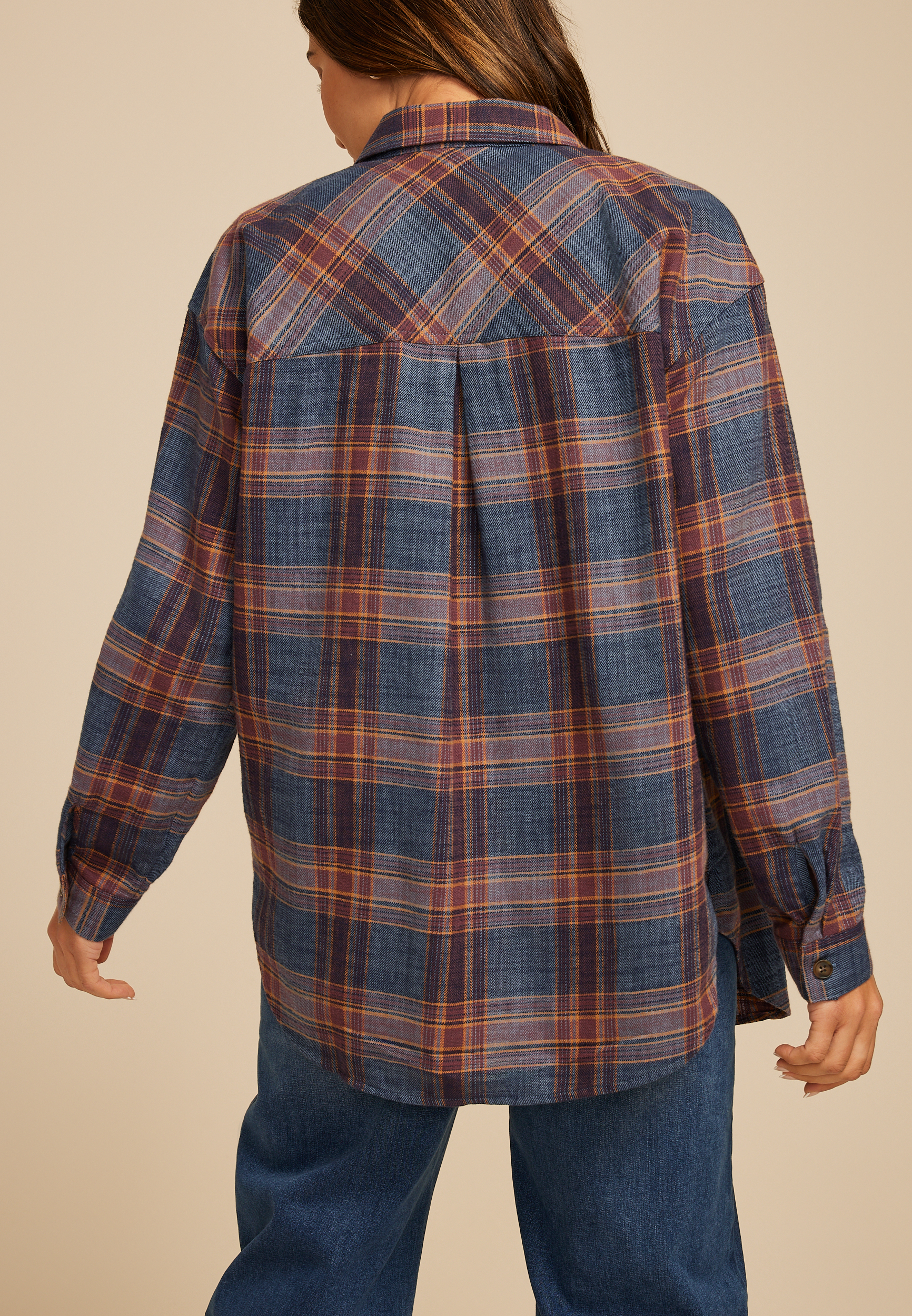 Cabin Plaid Boyfriend Tunic Button Down Shirt