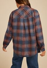 Cabin Plaid Boyfriend Tunic Button Down Shirt, C1943, small