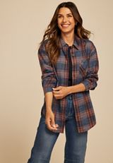 Cabin Plaid Boyfriend Tunic Button Down Shirt, C1943, small