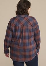 Plus Size Cabin Plaid Boyfriend Tunic Button Down Shirt, BLUE JASMINE COMBO, small