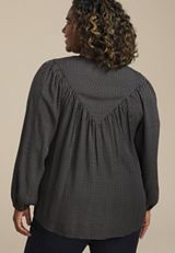 Plus Size Checkered Button Front Peasant Blouse, C1756, small