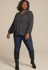 Plus Size Checkered Button Front Peasant Blouse, C1756, small