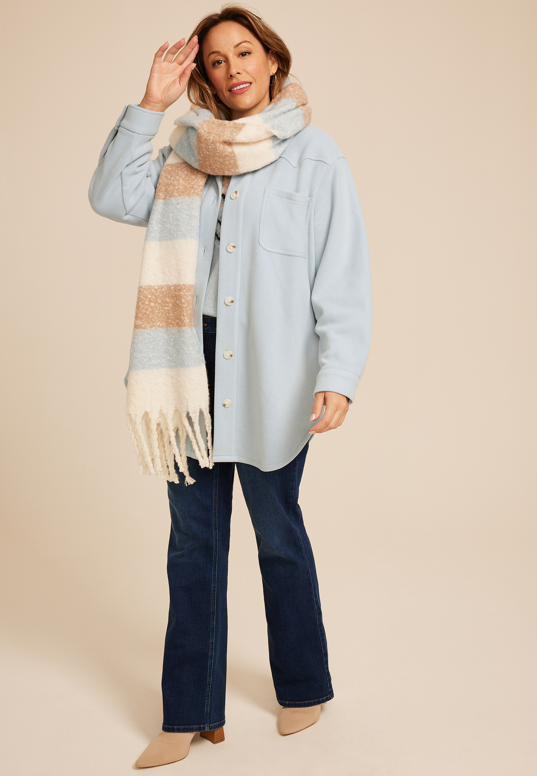 Plus Size Bonded Fleece Jacket, CASHMERE BLUE, large