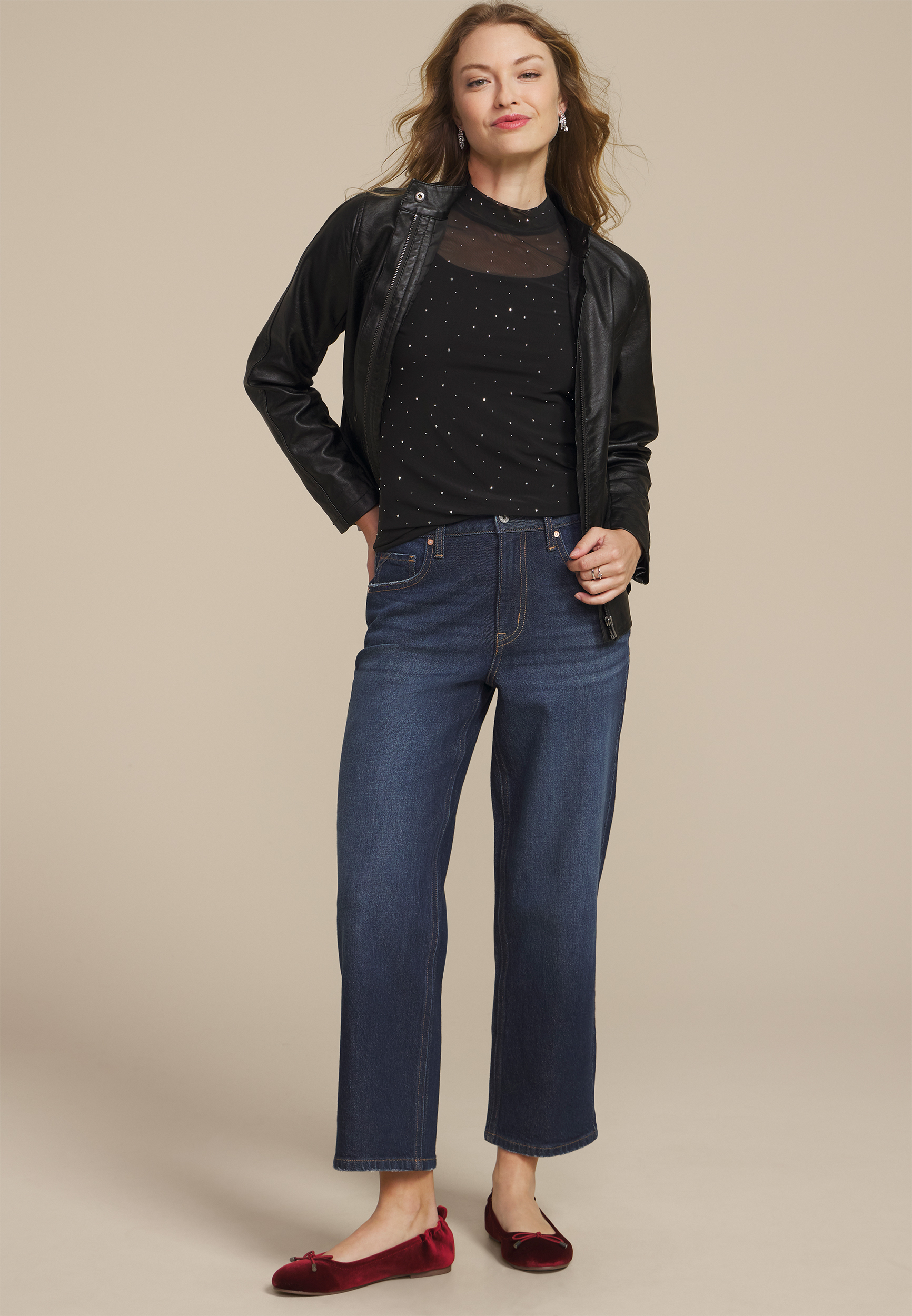 Studio Y Sheer Studded Mesh Blouse, BLACK, large