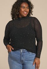 Plus Size Studio Y Sheer Studded Mesh Blouse, C106, small