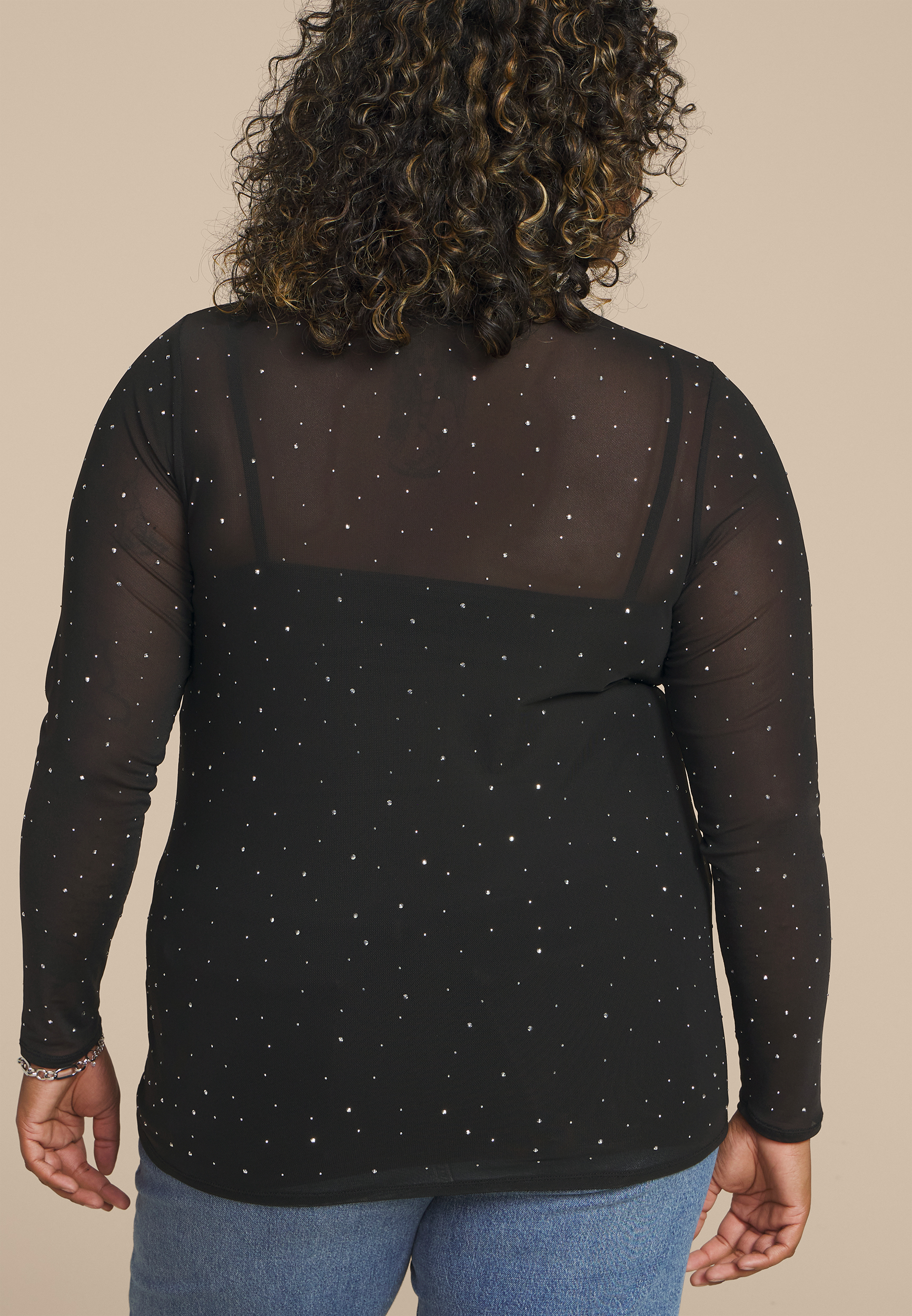 Plus Size Studio Y Sheer Studded Mesh Blouse, C106, large