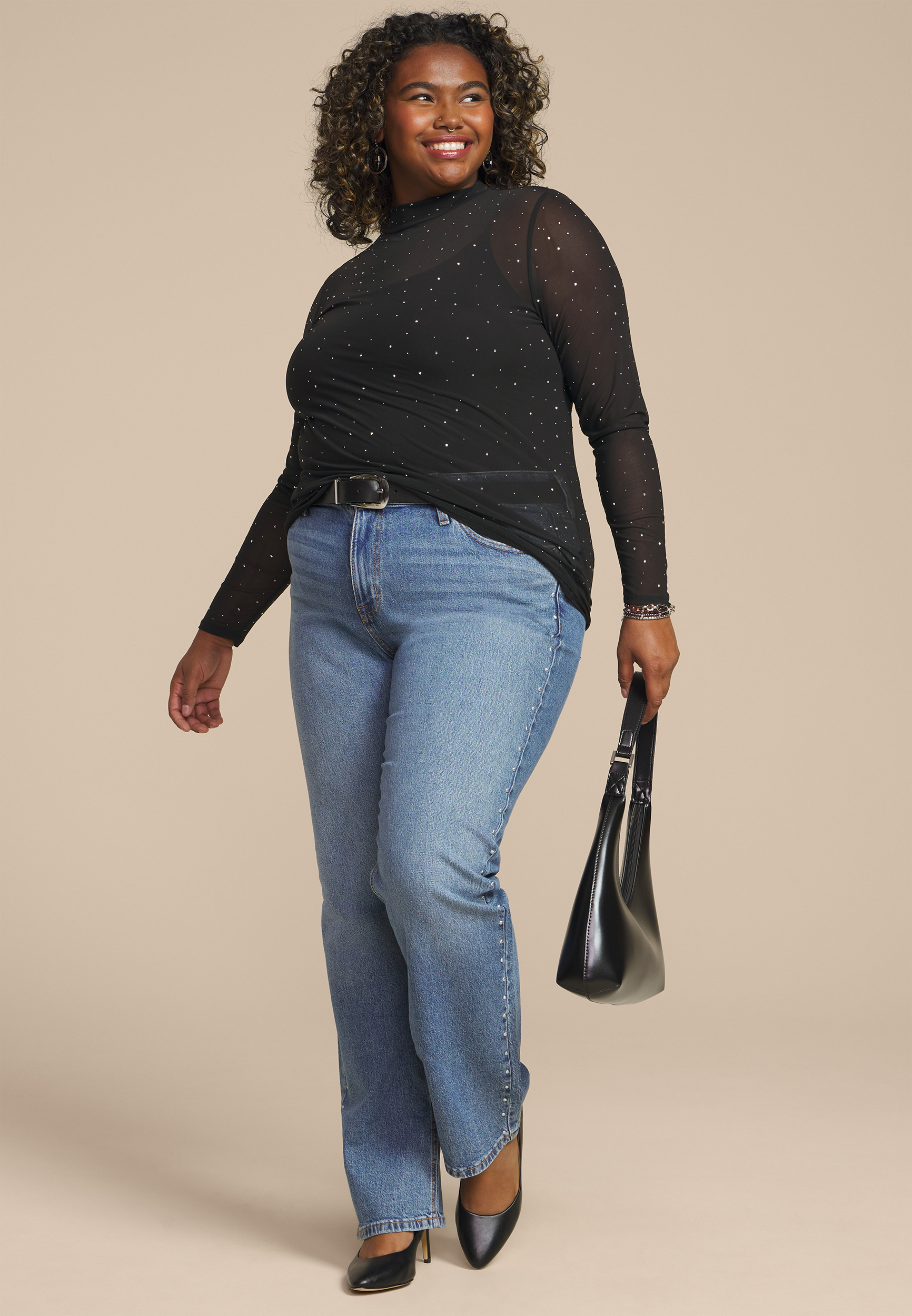 Plus Size Studio Y Sheer Studded Mesh Blouse, C106, large