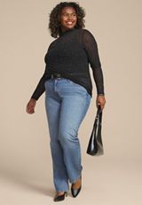 Plus Size Studio Y Sheer Studded Mesh Blouse, C106, small