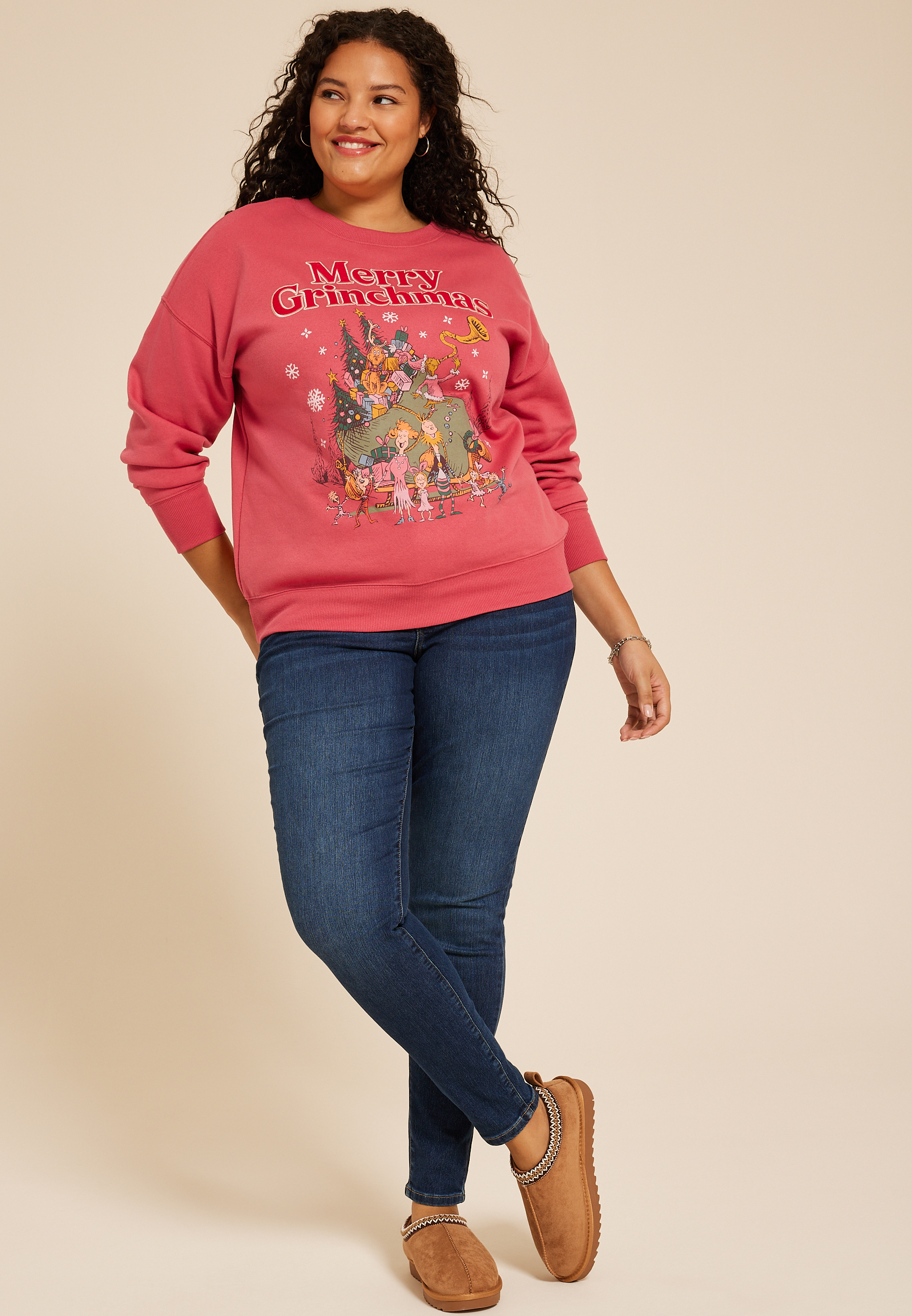 Plus Size Merry Grinchmas Relaxed Fit Sweatshirt, , large