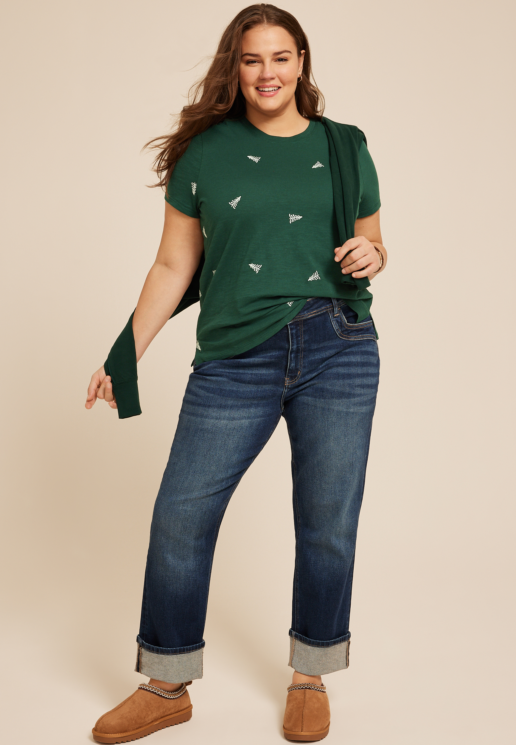 Plus Size 24/7 Dawson Holiday Tree Crew Neck Tee, , large