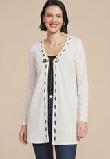 Ribbed Bow Front Tie Cardigan, C3363, small