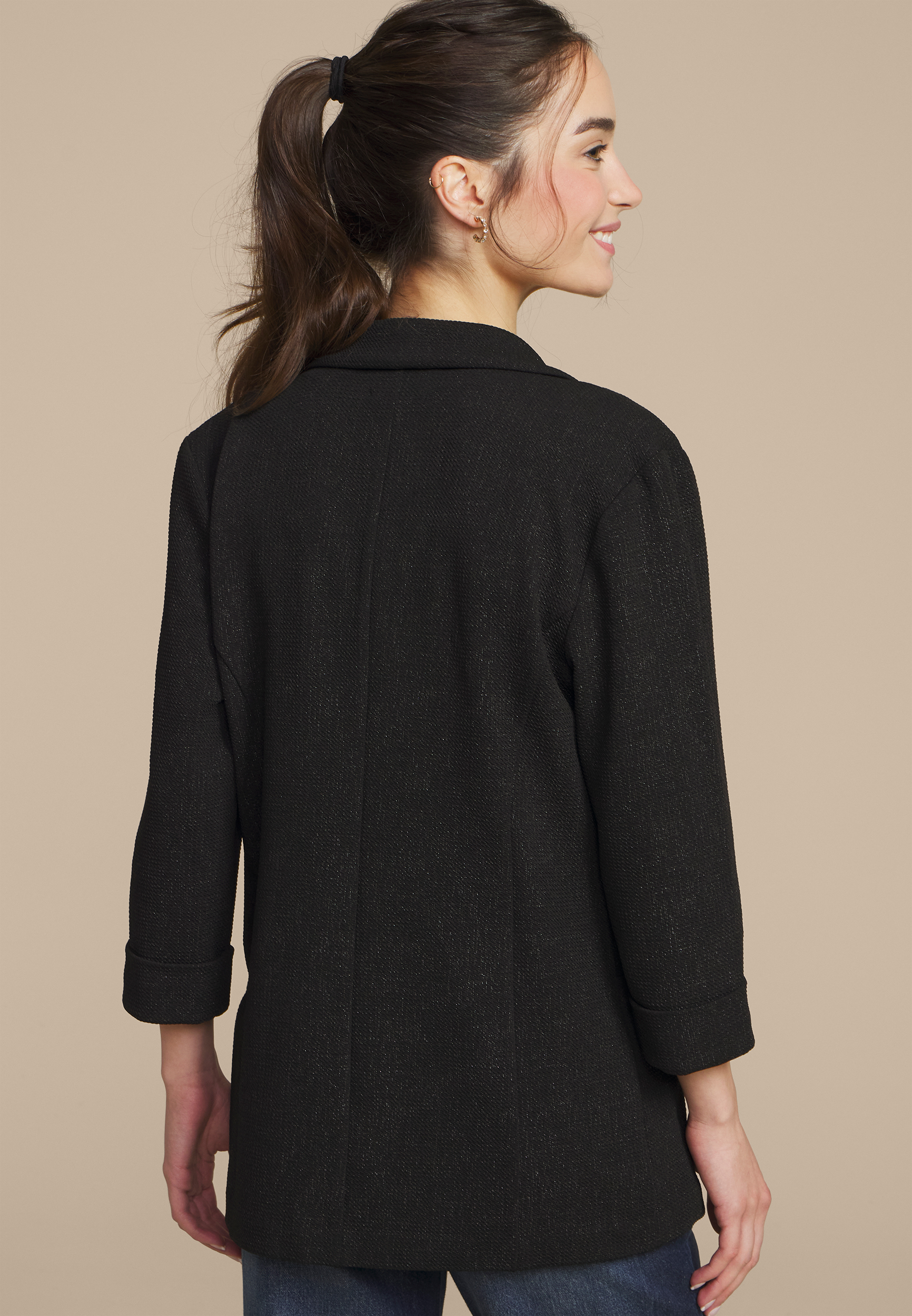 Versa Sparkle Open Front Blazer, , large