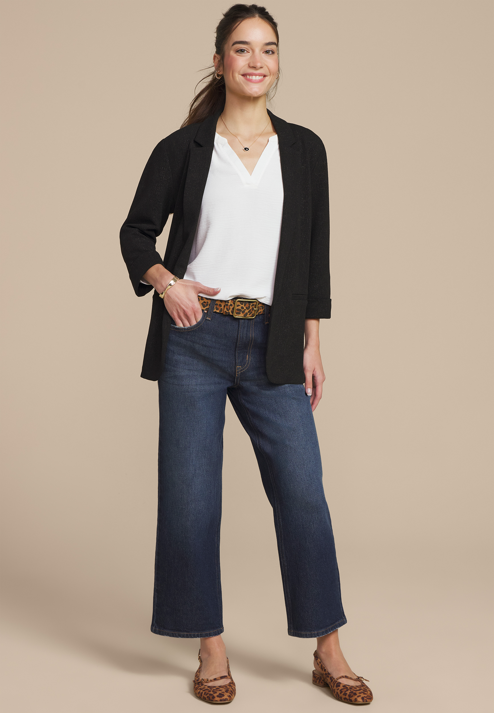 Versa Sparkle Open Front Blazer, , large