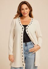Plus Size Ribbed Bow Front Tie Cardigan, C3363, small