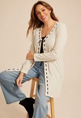 Plus Size Ribbed Bow Front Tie Cardigan, C3363, small