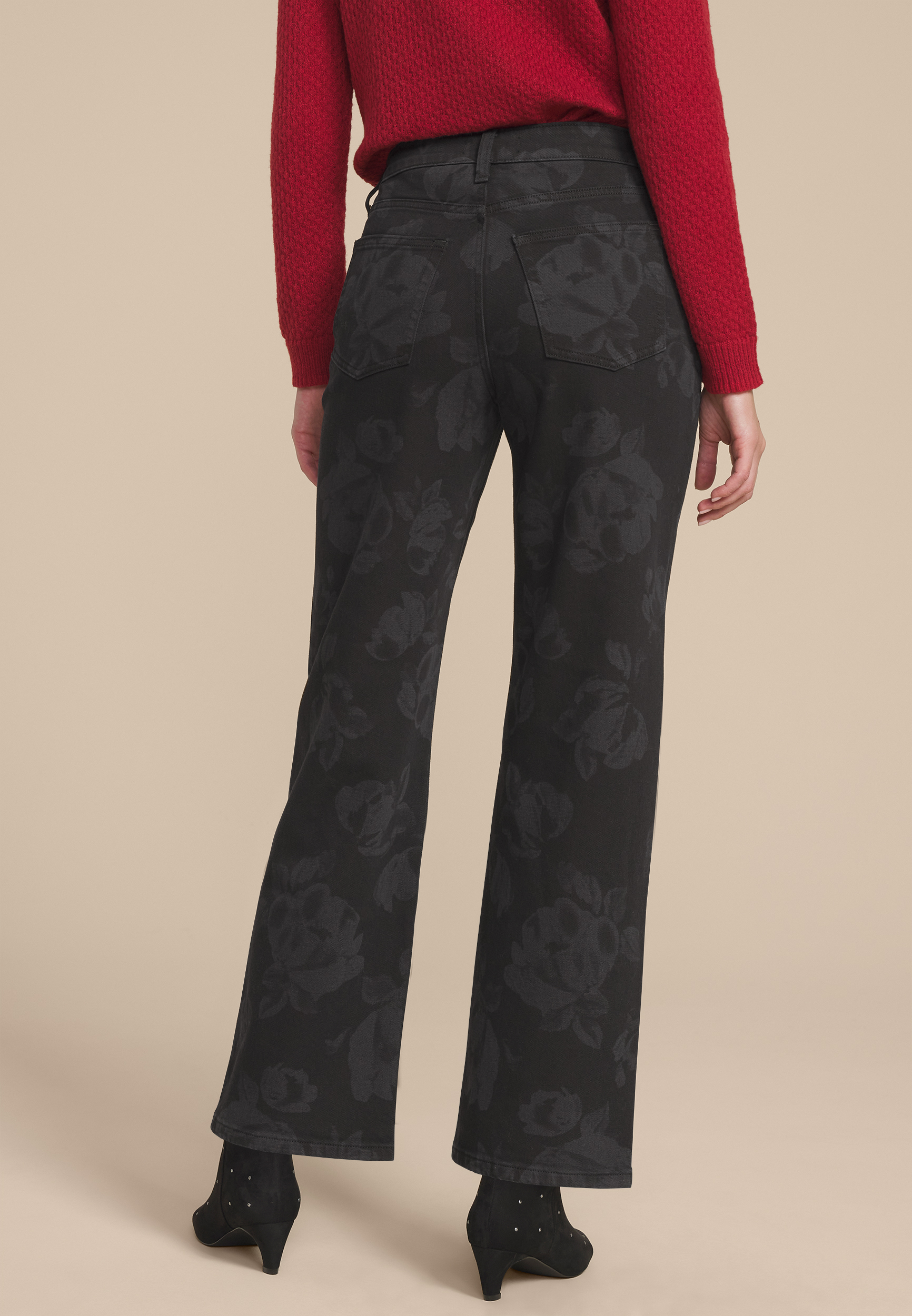 edgely™ Black Floral High Rise Wide Leg Jean