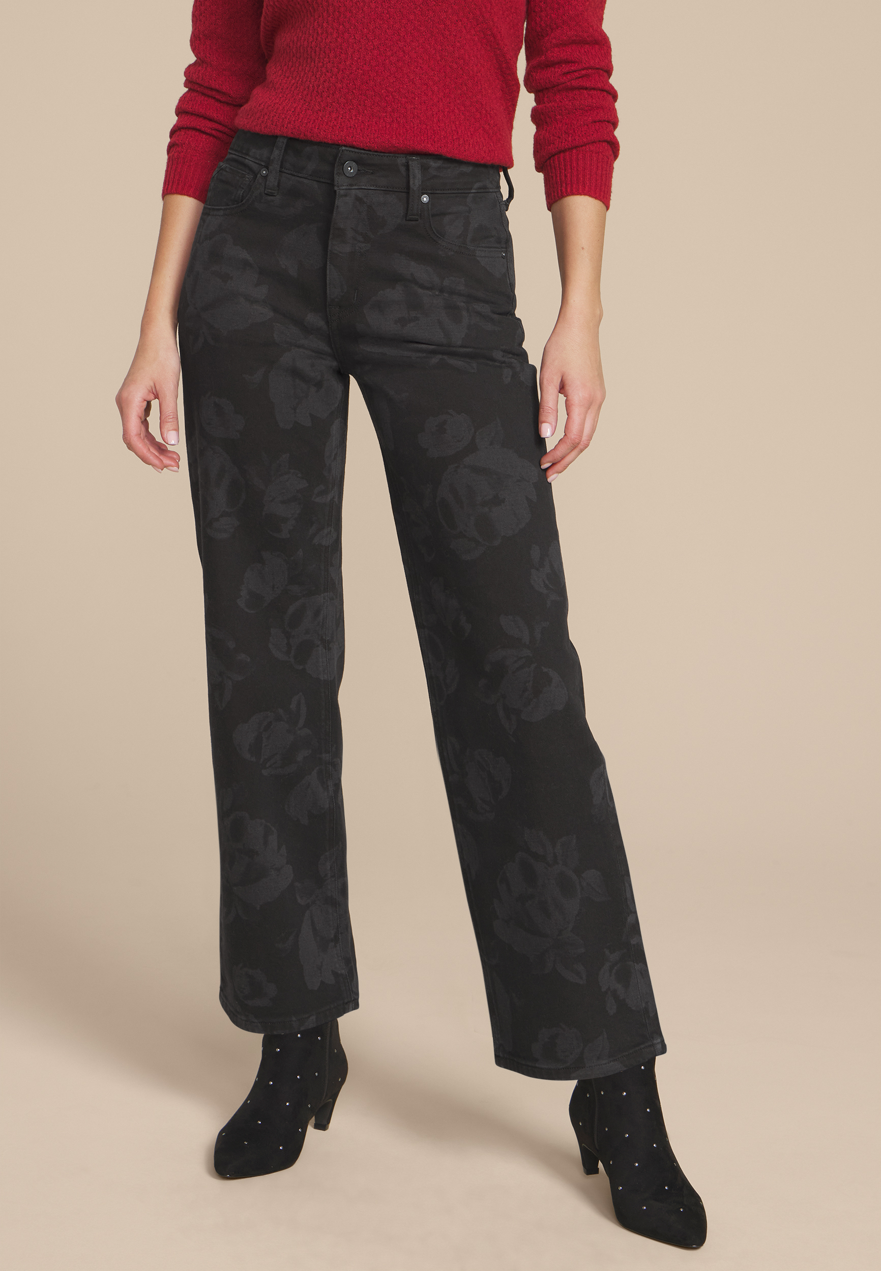 edgely™ Black Floral High Rise Wide Leg Jean