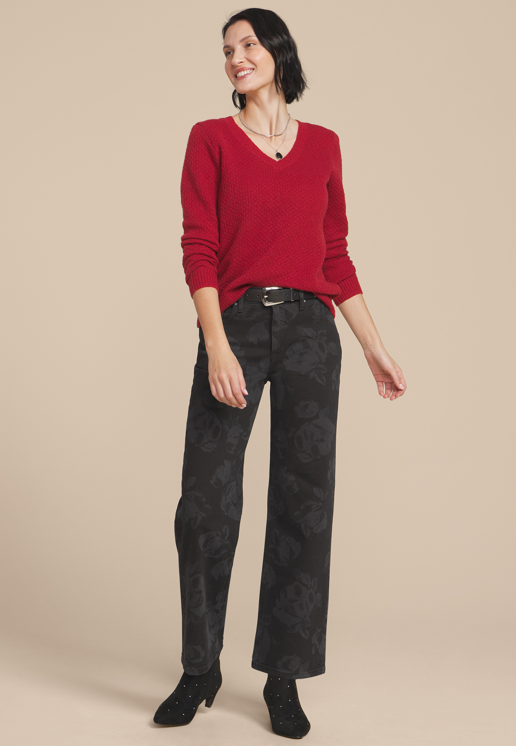 edgely™ Black Floral High Rise Wide Leg Jean