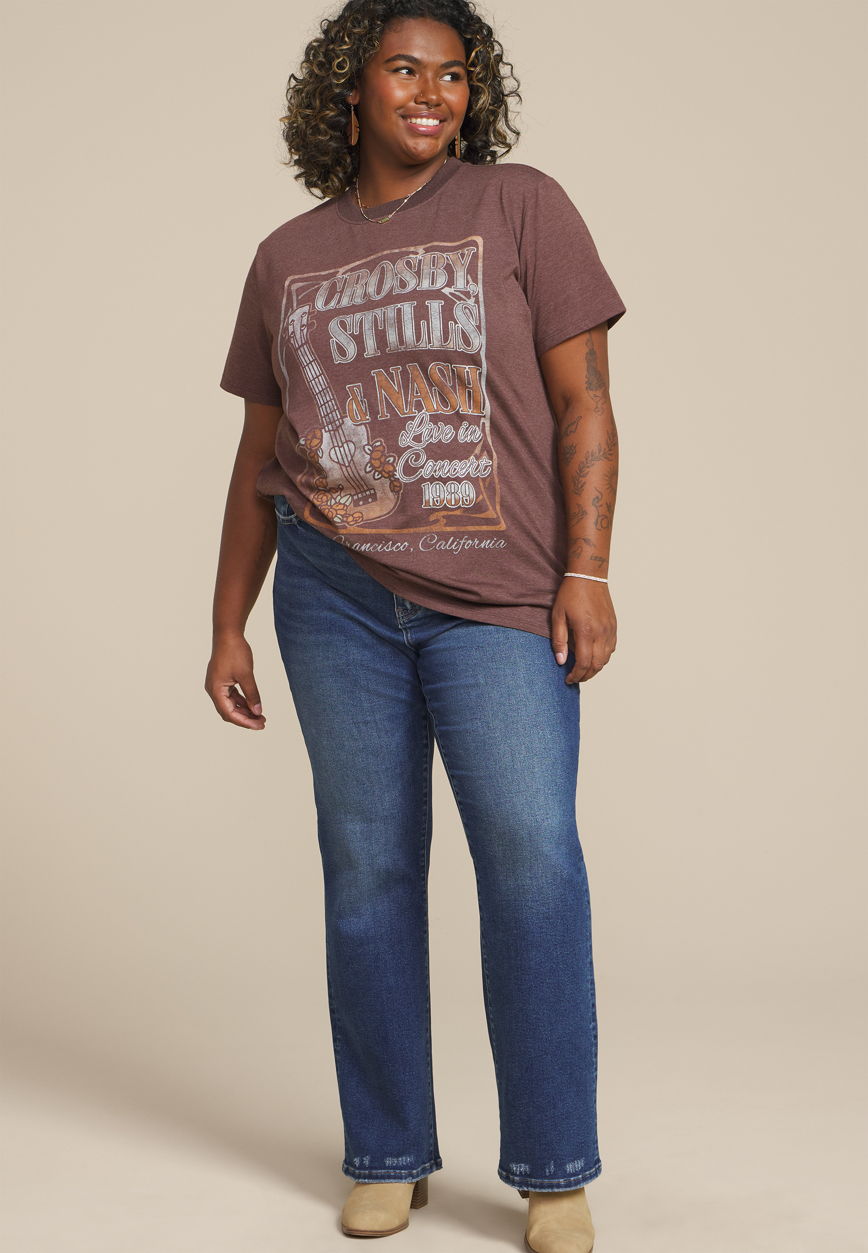 Plus Size Crosby Stills And Nash 1989 Oversized Fit Graphic Tee, C115, large