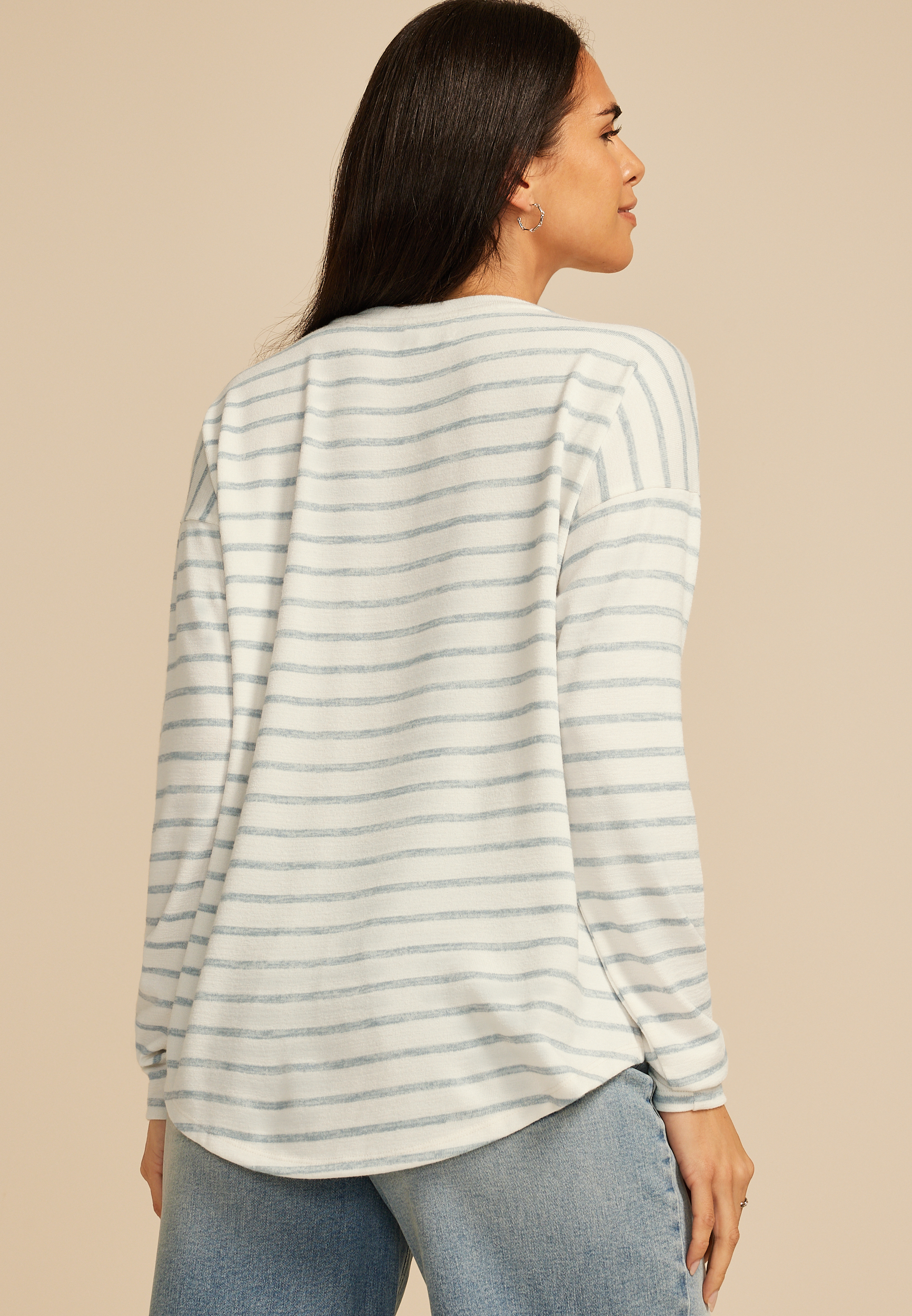 24/7 Clara Long Sleeve Terry Tee, BLUE COMBO, large