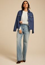 24/7 Clara Long Sleeve Terry Tee, BLUE COMBO, small