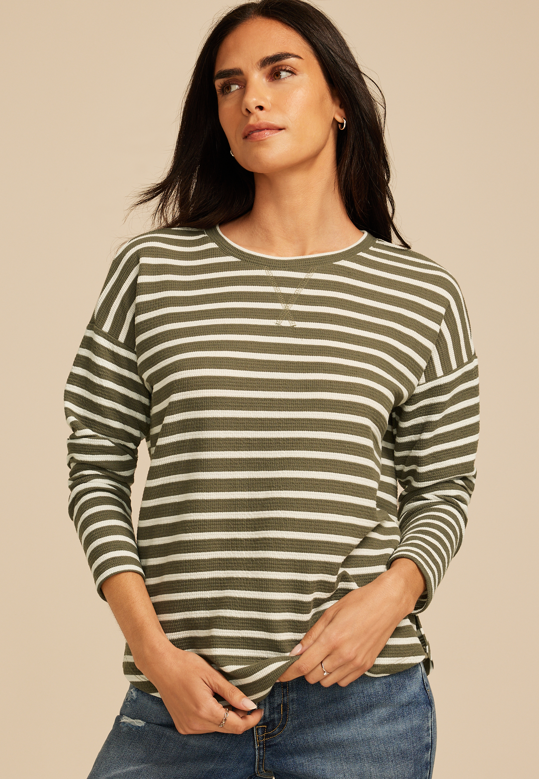24/7 Clara Long Sleeve Seersucker Tee