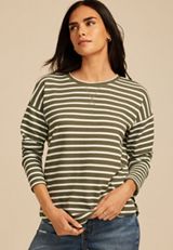 24/7 Clara Long Sleeve Seersucker Tee, C1829, small