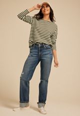 24/7 Clara Long Sleeve Seersucker Tee, C1829, small