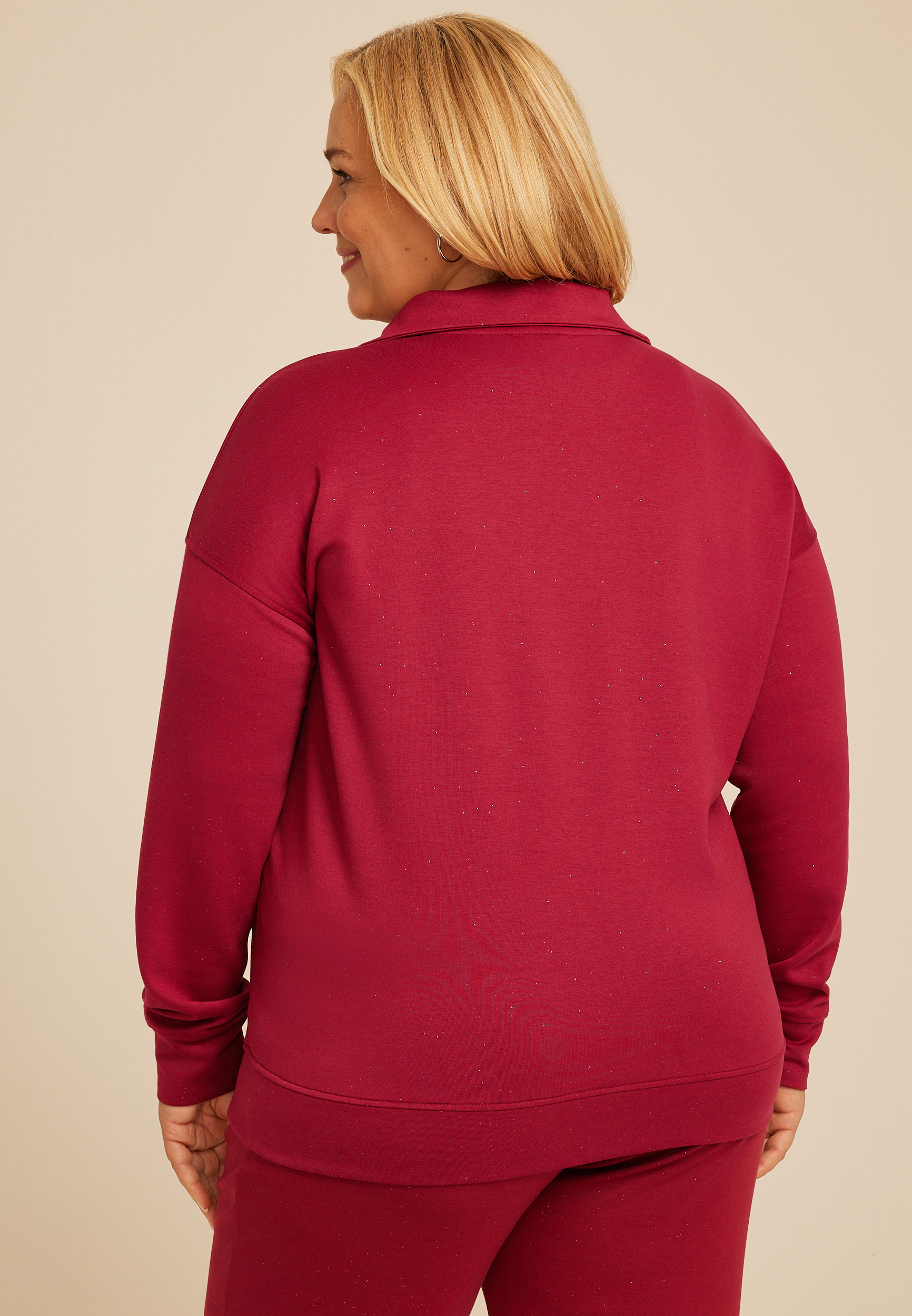 Plus Size Sparkle Scuba Knit Half Zip Sweatshirt, C1375, large