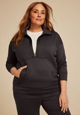 Plus Size Sparkle Scuba Knit Half Zip Sweatshirt, SLATE, small