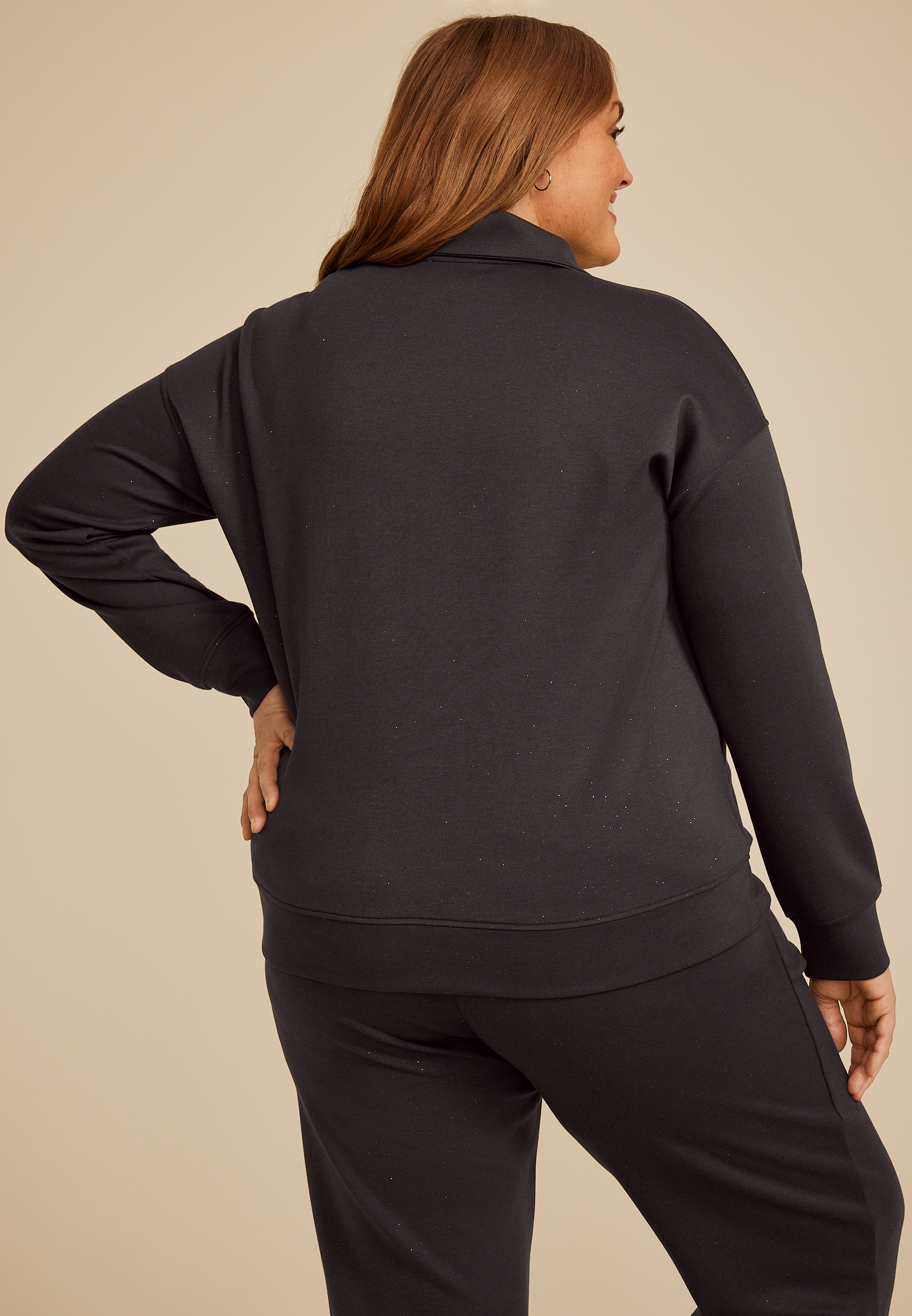 Plus Size Sparkle Scuba Knit Half Zip Sweatshirt, SLATE, large