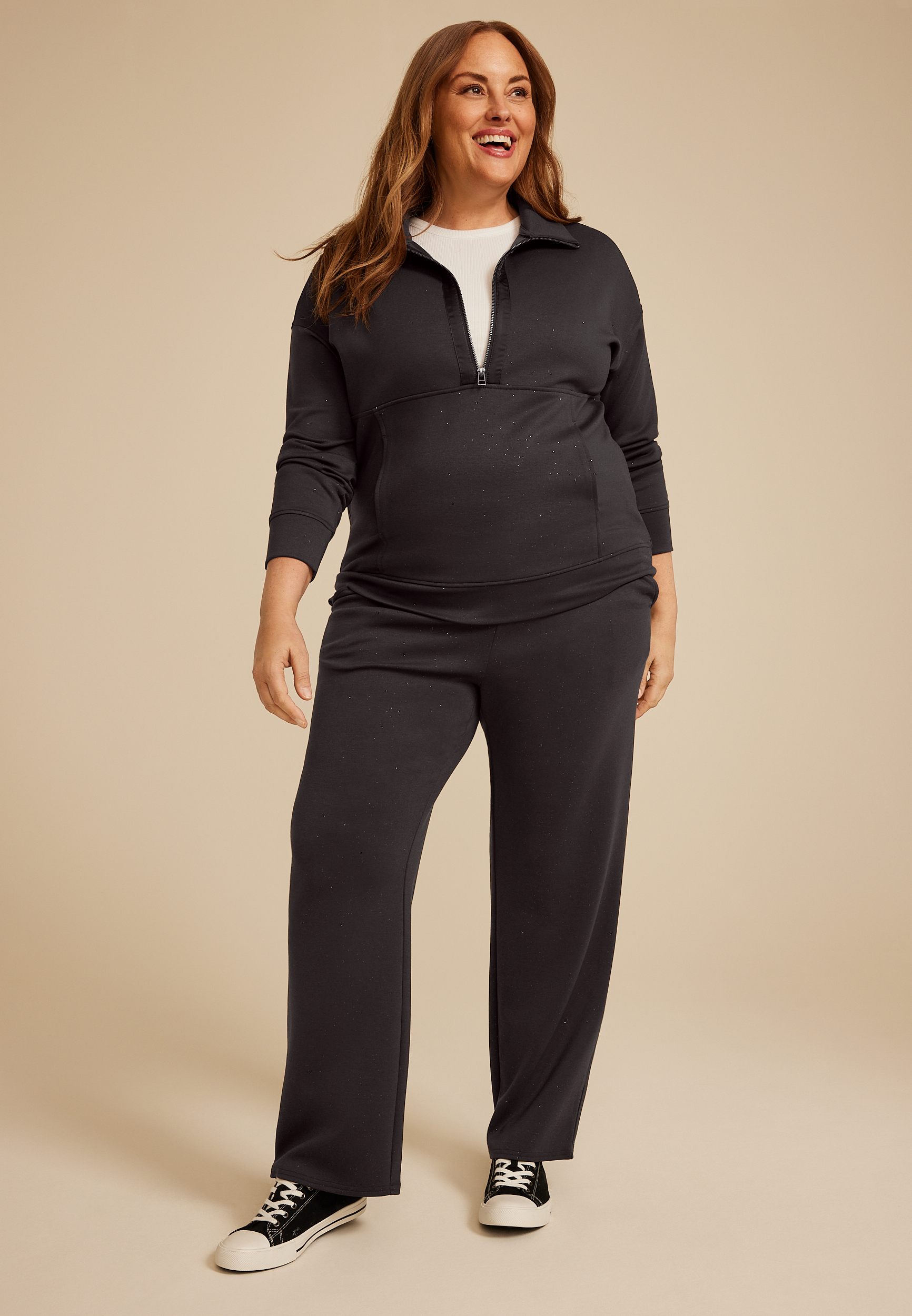 Plus Size Sparkle Scuba Knit Half Zip Sweatshirt, SLATE, large