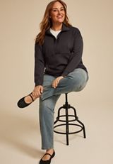 Plus Size Sparkle Scuba Knit Half Zip Sweatshirt, SLATE, small