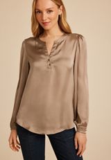 Satin Split Neck Blouse, , small